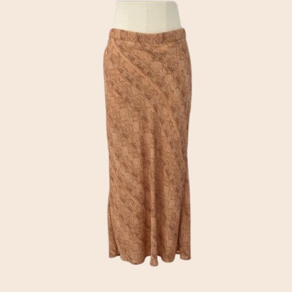 Resa Tan / Light Orange Snakeskin Print Midi Skirt Size Large